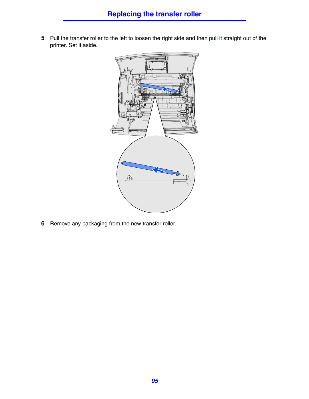 Lexmark 630 manual Replacing the transfer roller 