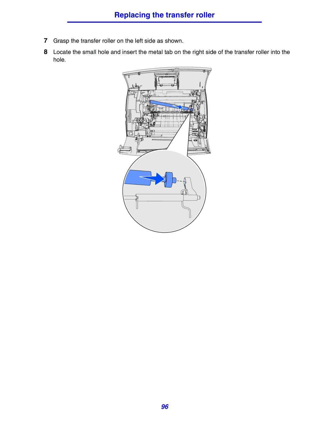 Lexmark 630 manual Replacing the transfer roller 