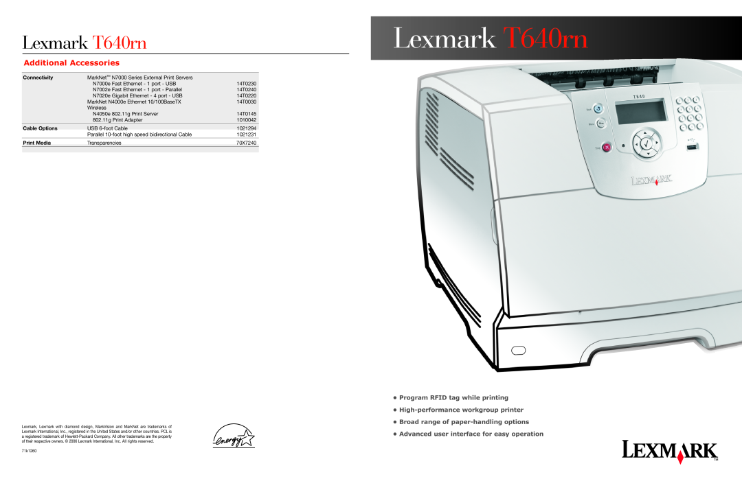 Lexmark manual Lexmark T640rn, Additional Accessories, LexmarkT640rn, Program RFID tag while printing 