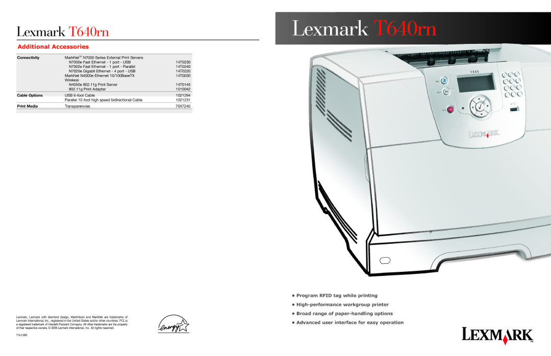 Lexmark 640rn manual Additional Accessories, Connectivity, Cable Options, Print Media 