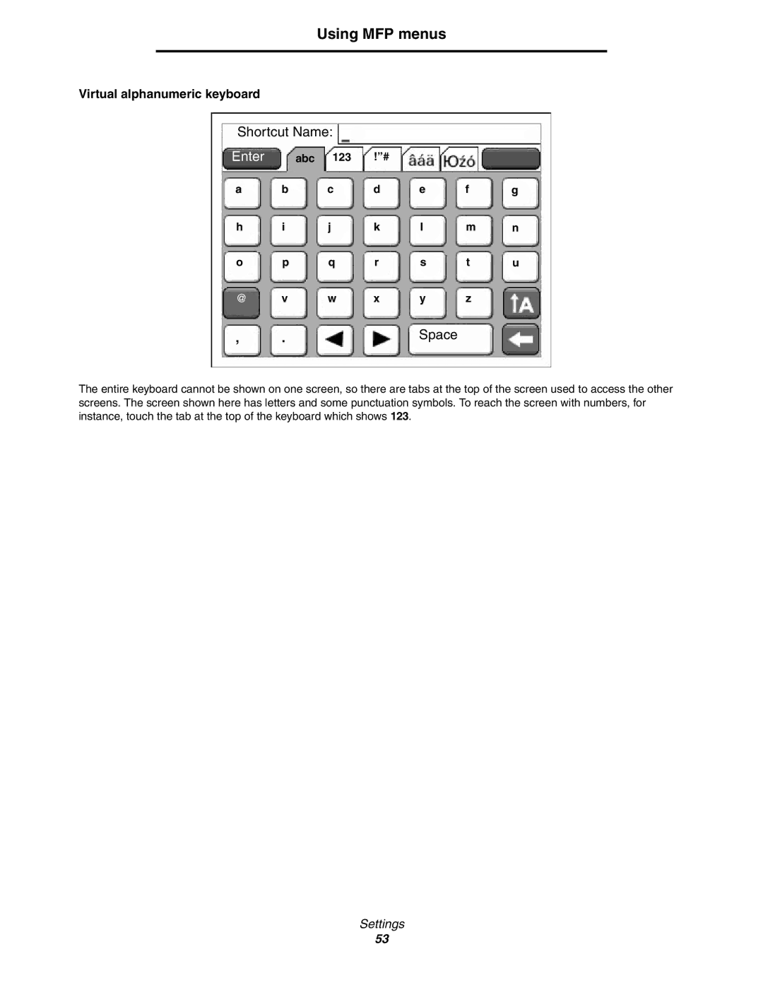 Lexmark 642e MFP manual Enter, Abc 