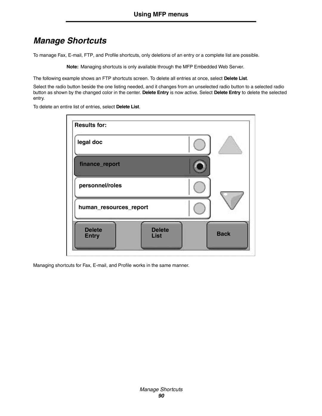 Lexmark 642e MFP manual Manage Shortcuts 