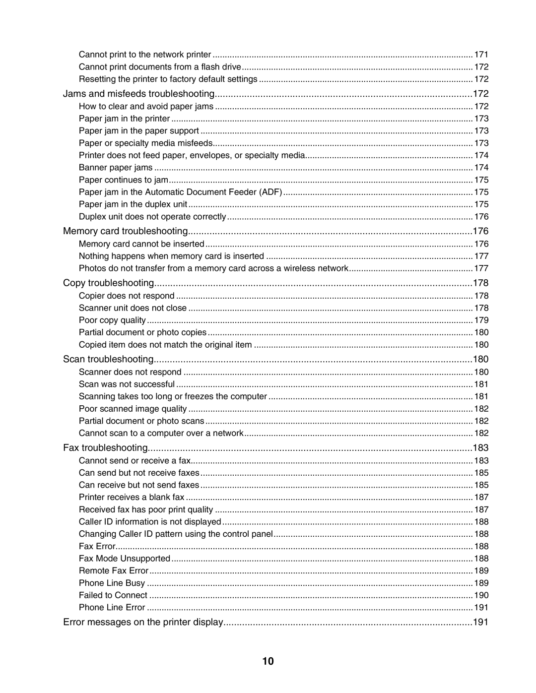 Lexmark 6500 Series manual Jams and misfeeds troubleshooting 172 