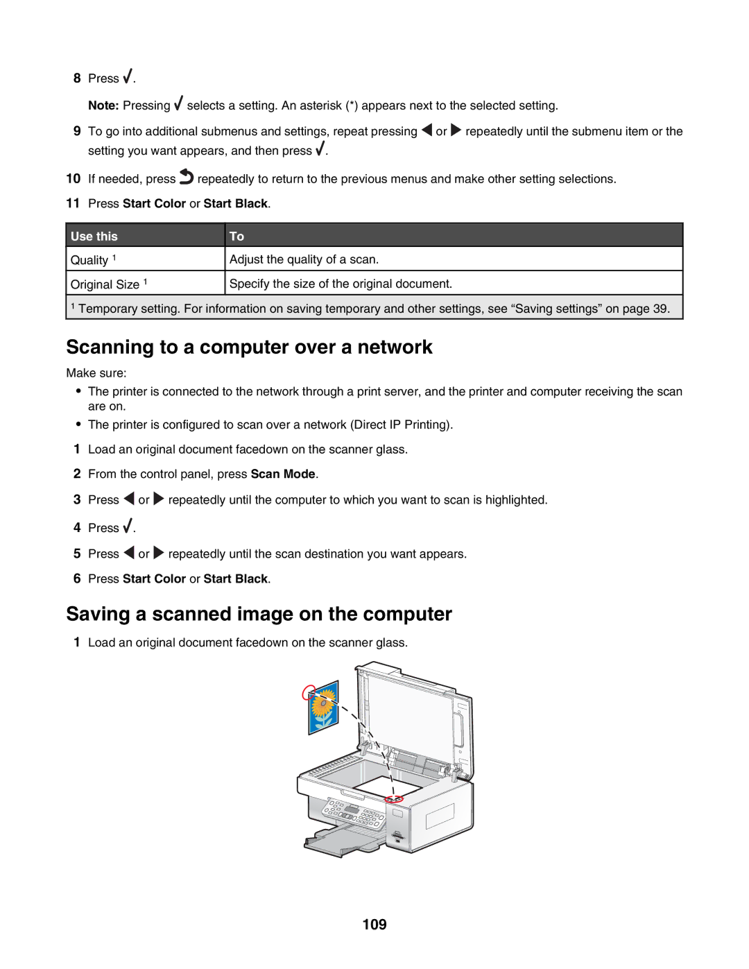 Lexmark 6500 Series manual Scanning to a computer over a network, Saving a scanned image on the computer, 109 