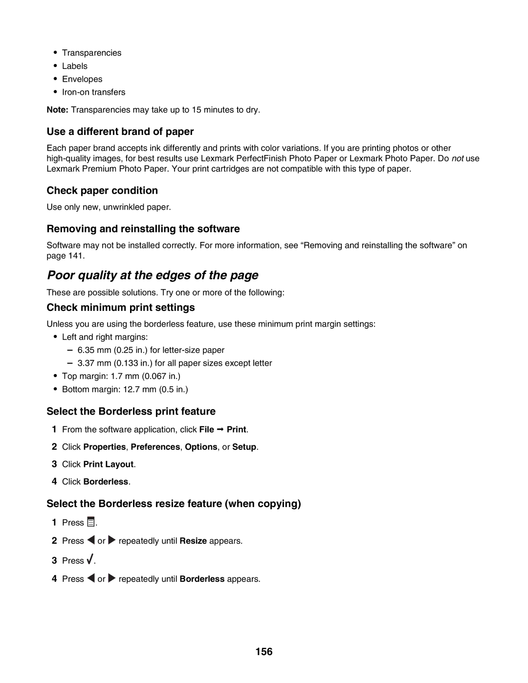 Lexmark 6500 Series manual Poor quality at the edges 