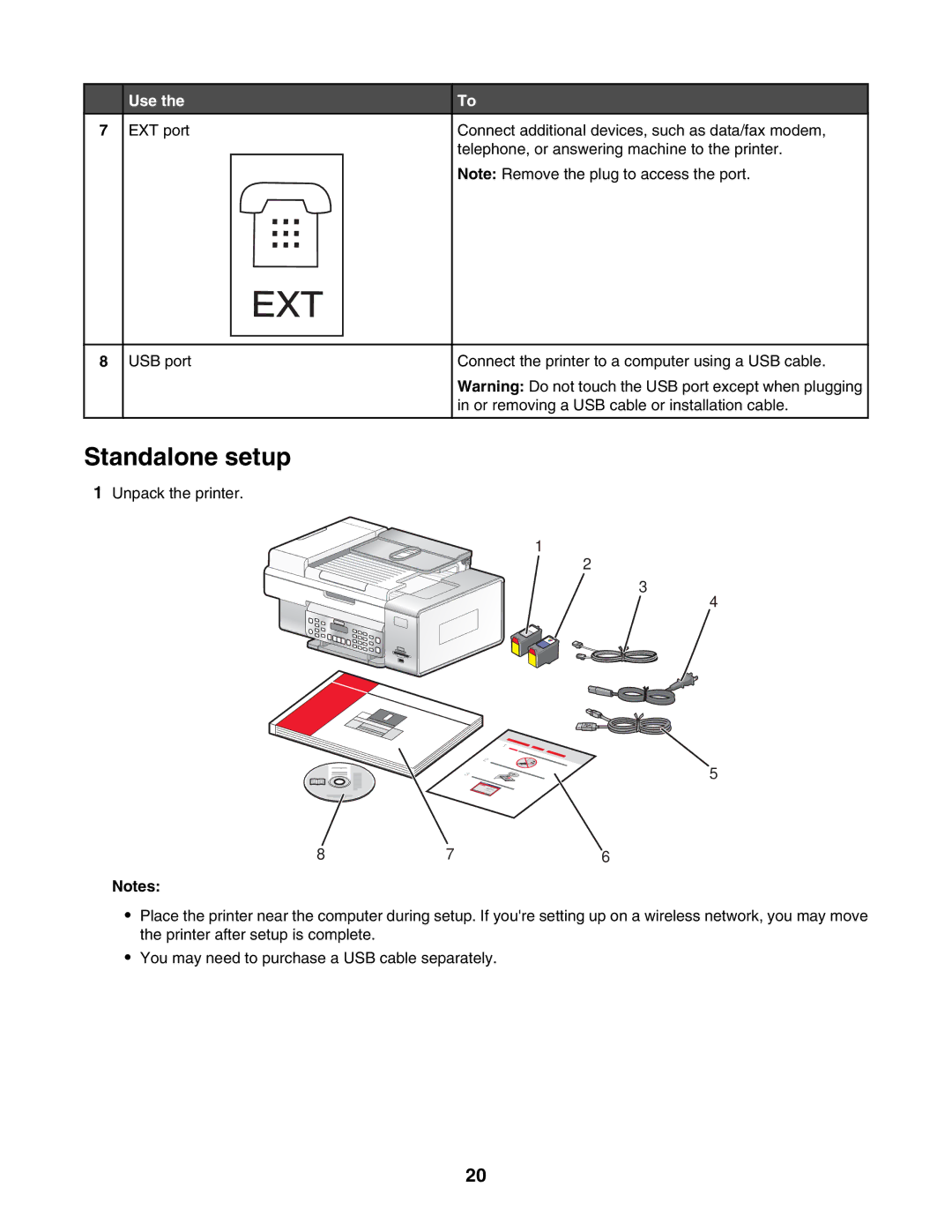 Lexmark 6500 Series manual Ext, Standalone setup 