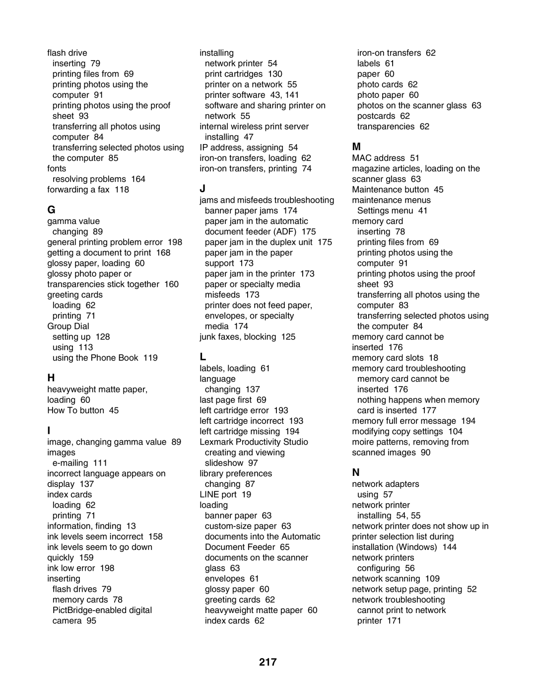 Lexmark 6500 Series manual 217 