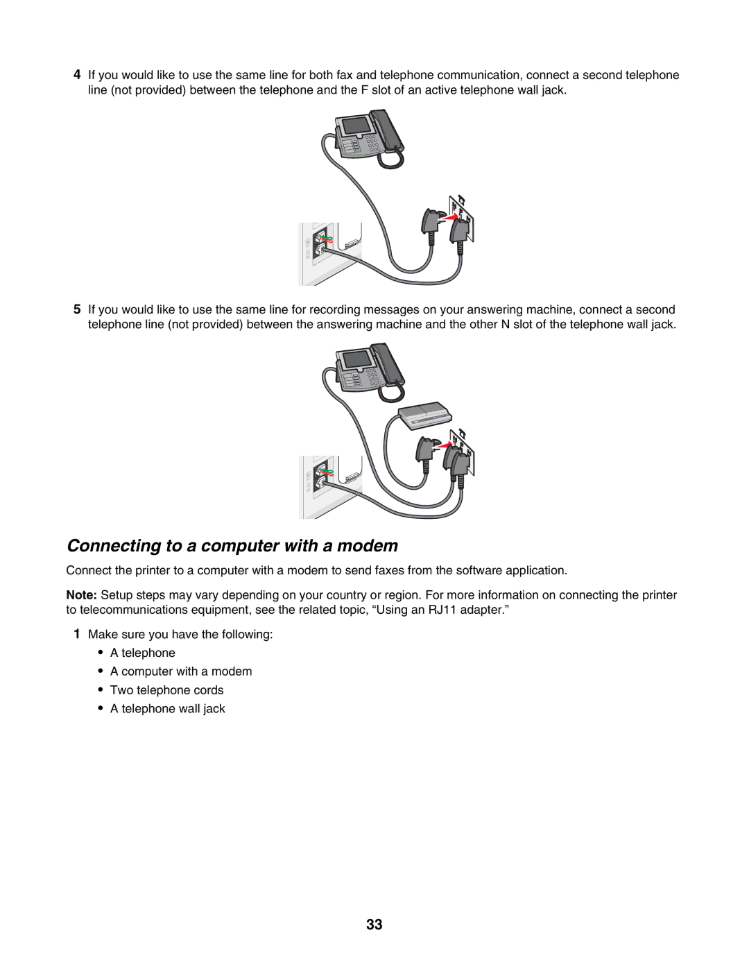 Lexmark 6500 Series manual Connecting to a computer with a modem 