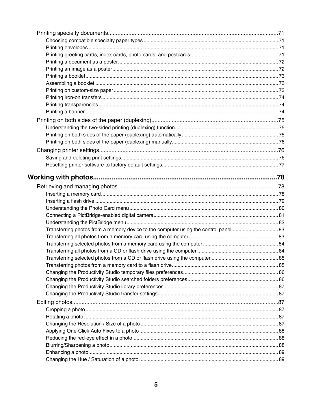 Lexmark 6500 Series manual Working with photos, Printing specialty documents 