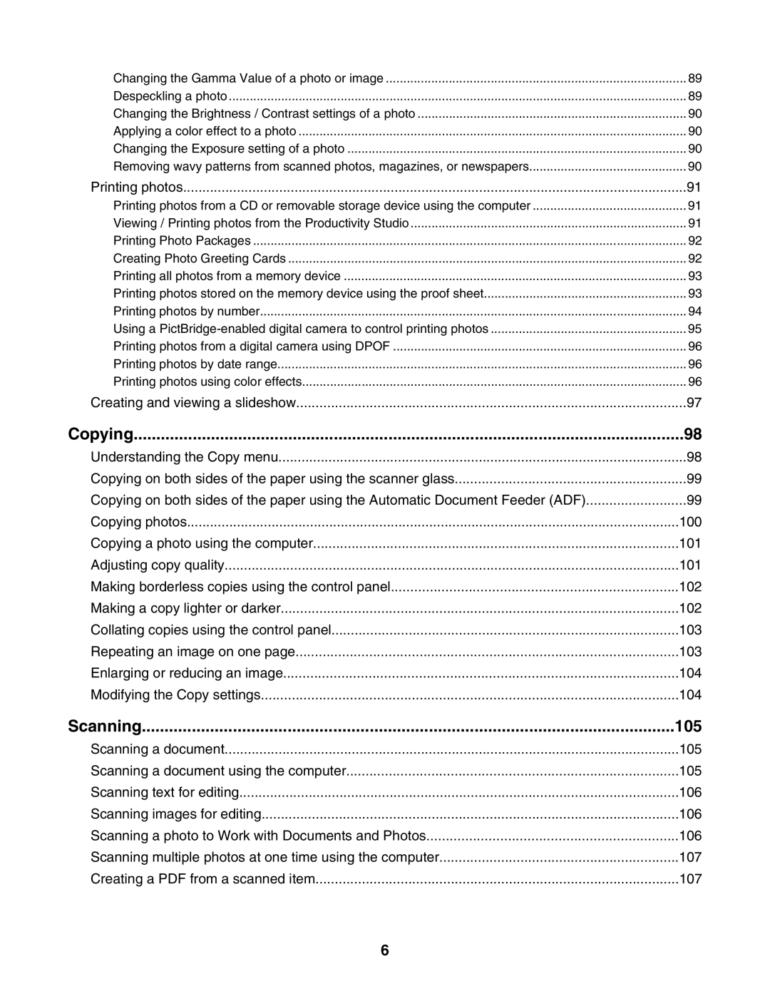 Lexmark 6500 Series manual Copying, Scanning 