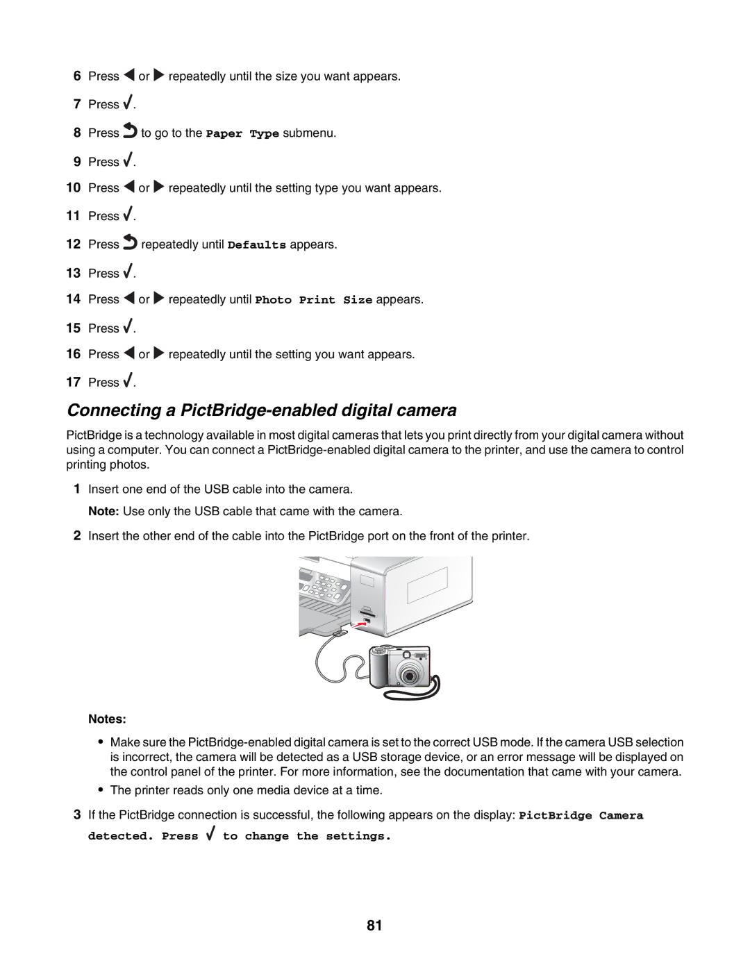 Lexmark 6500 Series manual Connecting a PictBridge-enabled digital camera 