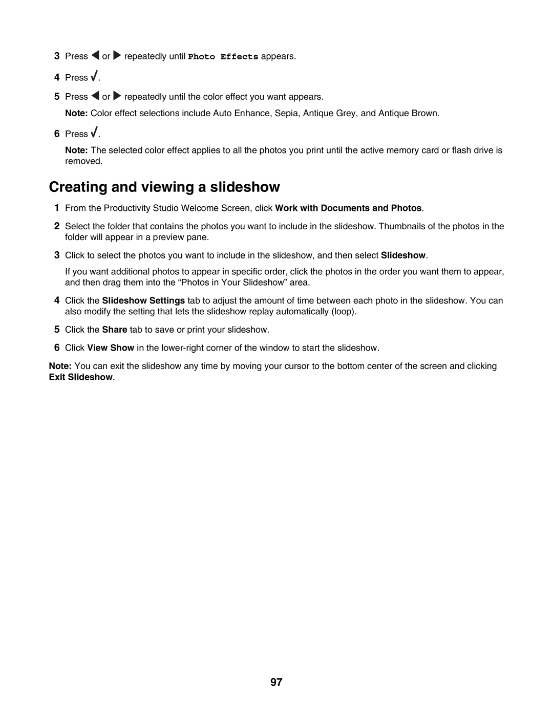 Lexmark 6500 Series manual Creating and viewing a slideshow 