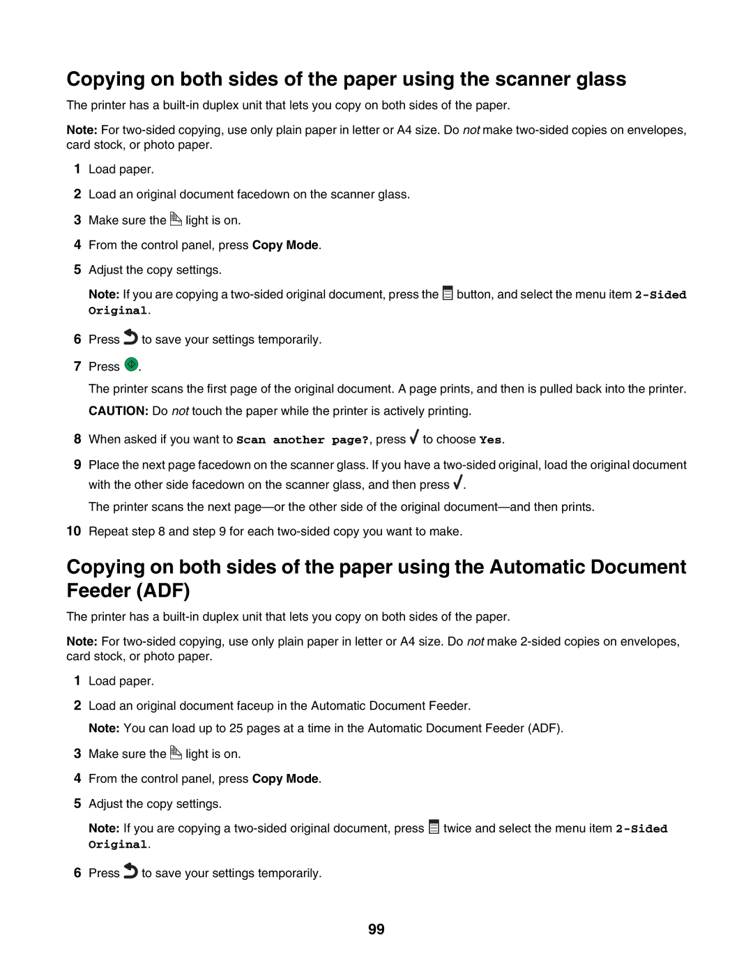 Lexmark 6500 Series manual Copying on both sides of the paper using the scanner glass 