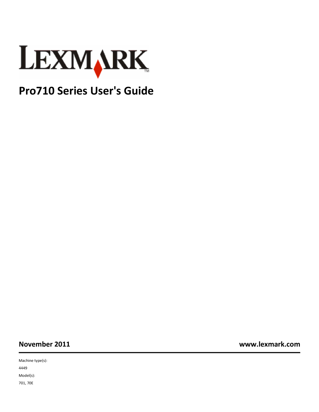 Lexmark 70E, 701 manual Pro710 Series Users Guide, November 