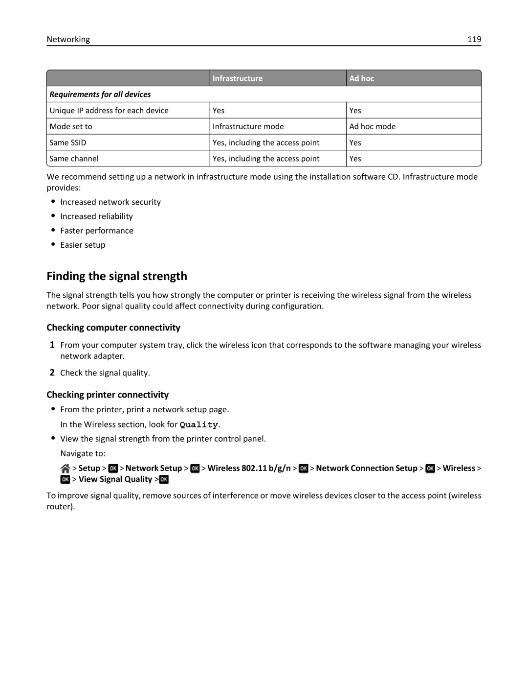 Lexmark 70E, 701 manual Finding the signal strength, Checking computer connectivity, Checking printer connectivity 