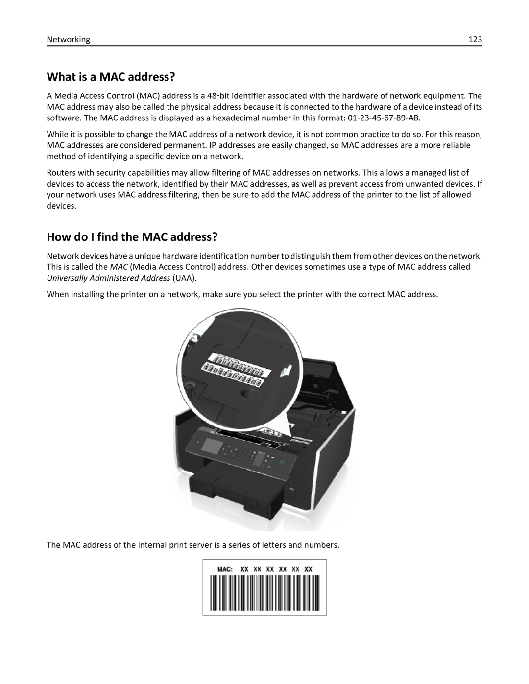 Lexmark 70E, 701 manual What is a MAC address?, How do I find the MAC address? 