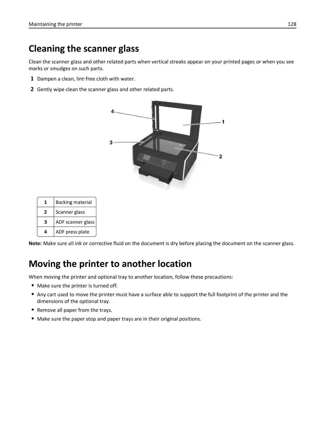 Lexmark 701, 70E manual Cleaning the scanner glass, Moving the printer to another location 