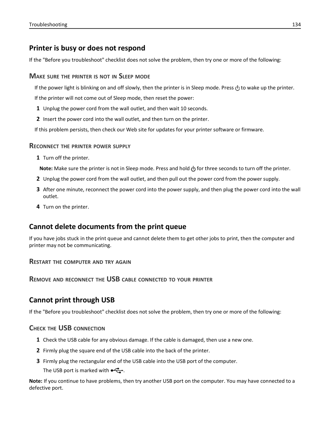 Lexmark 701 Printer is busy or does not respond, Cannot delete documents from the print queue, Cannot print through USB 