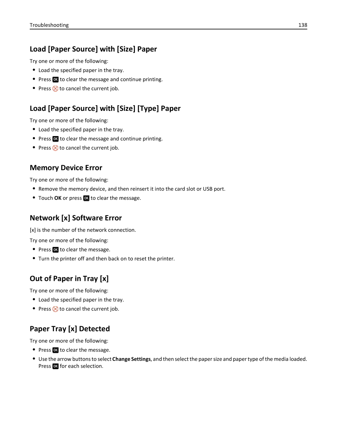 Lexmark 701, 70E manual Load Paper Source with Size Paper, Load Paper Source with Size Type Paper, Memory Device Error 