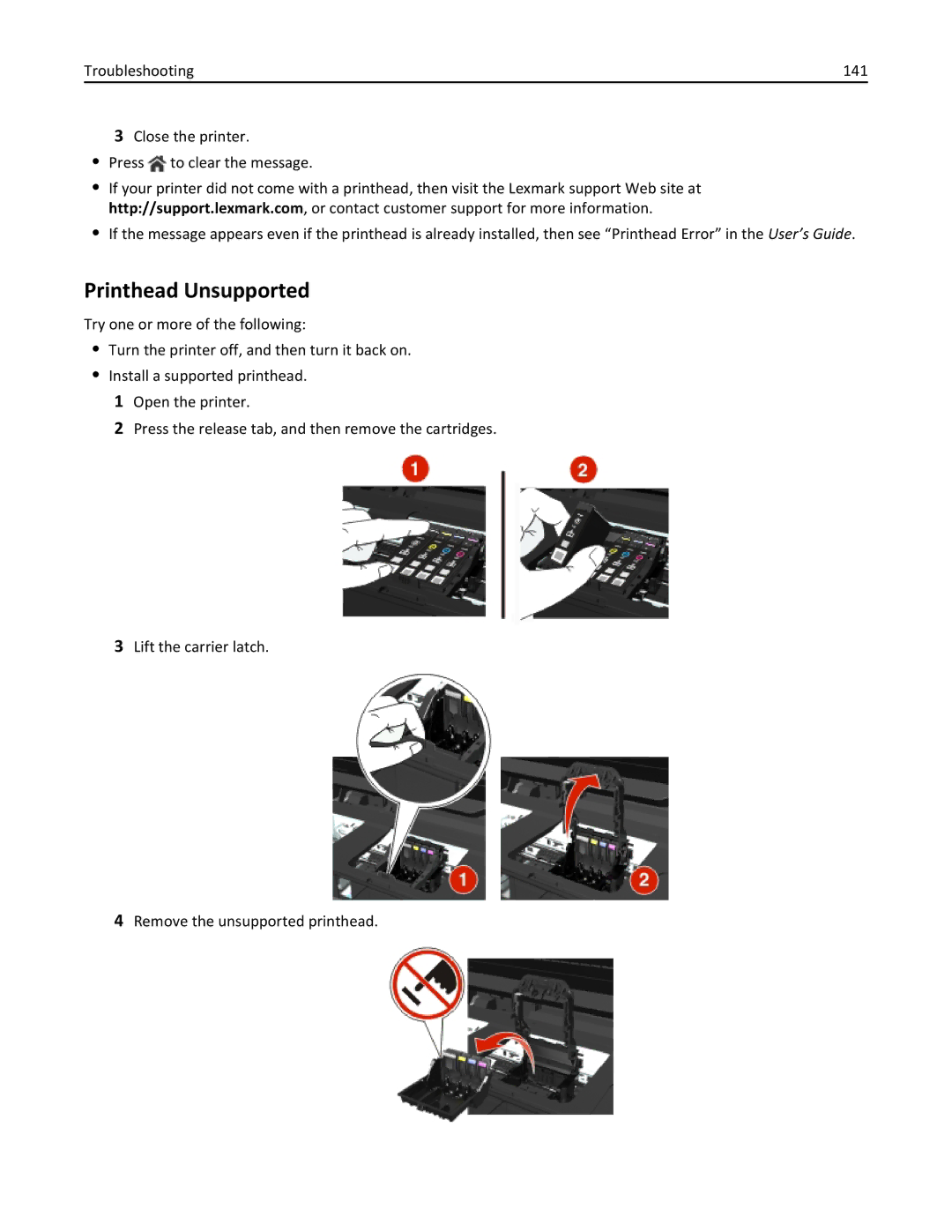 Lexmark 70E, 701 manual Printhead Unsupported 