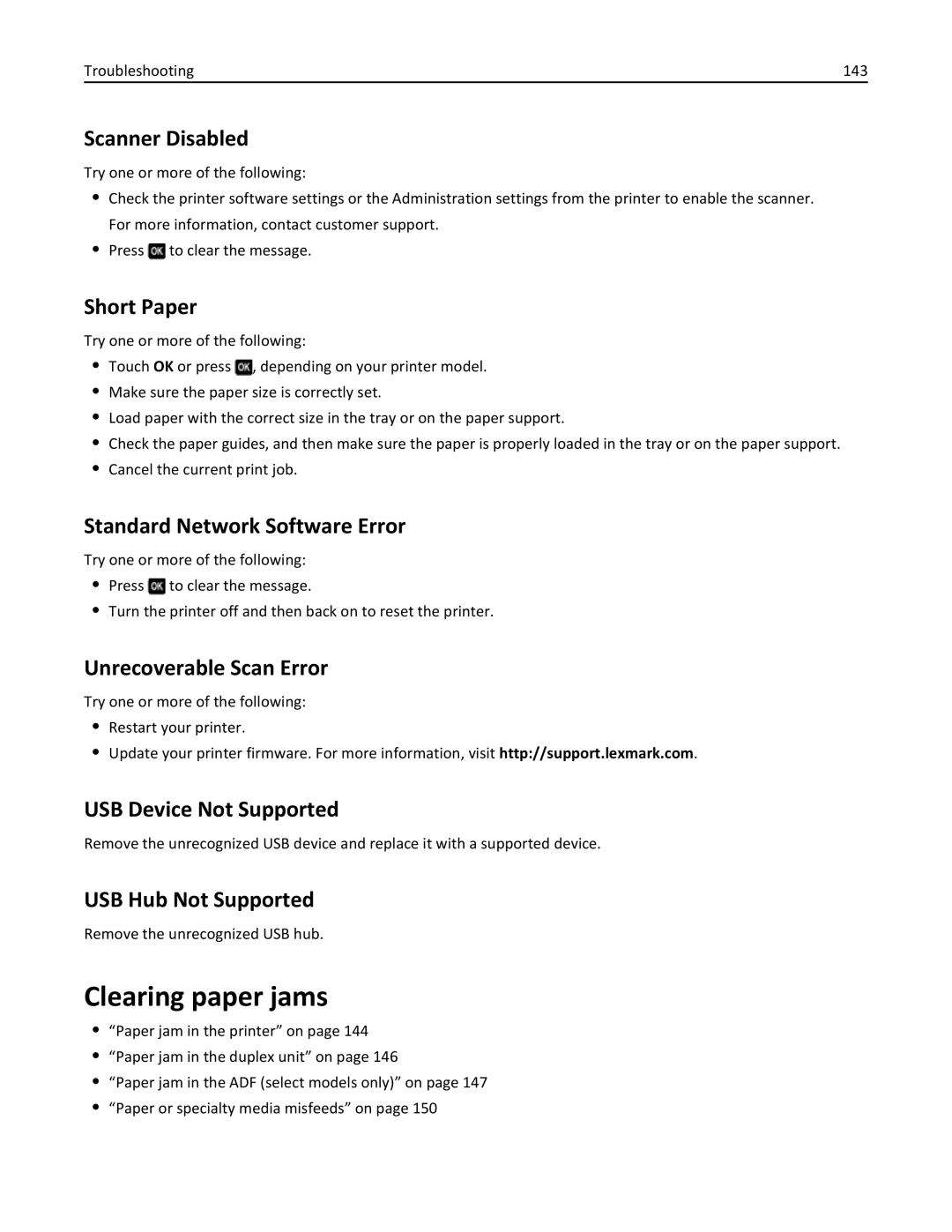 Lexmark 70E, 701 manual Clearing paper jams 