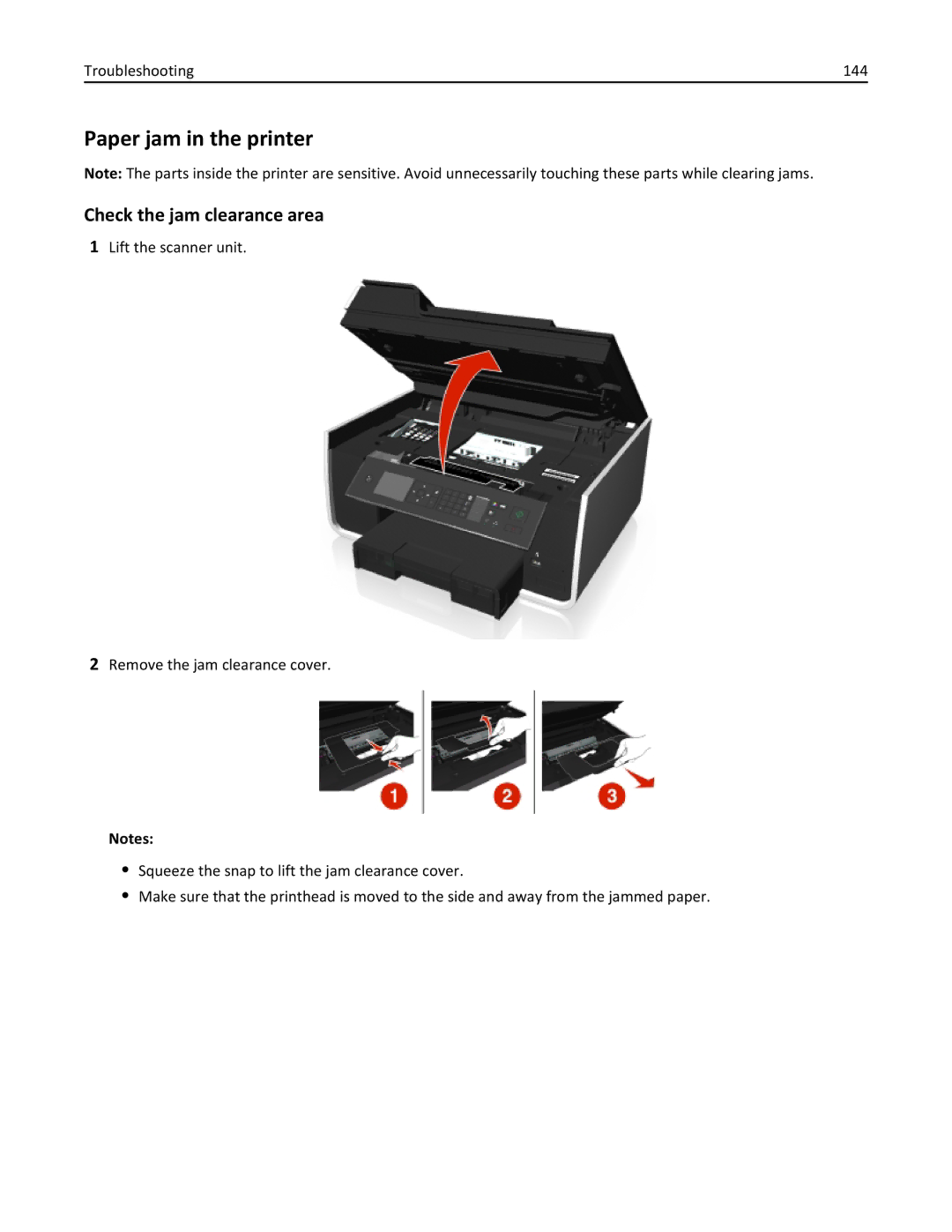 Lexmark 701, 70E manual Paper jam in the printer, Check the jam clearance area 