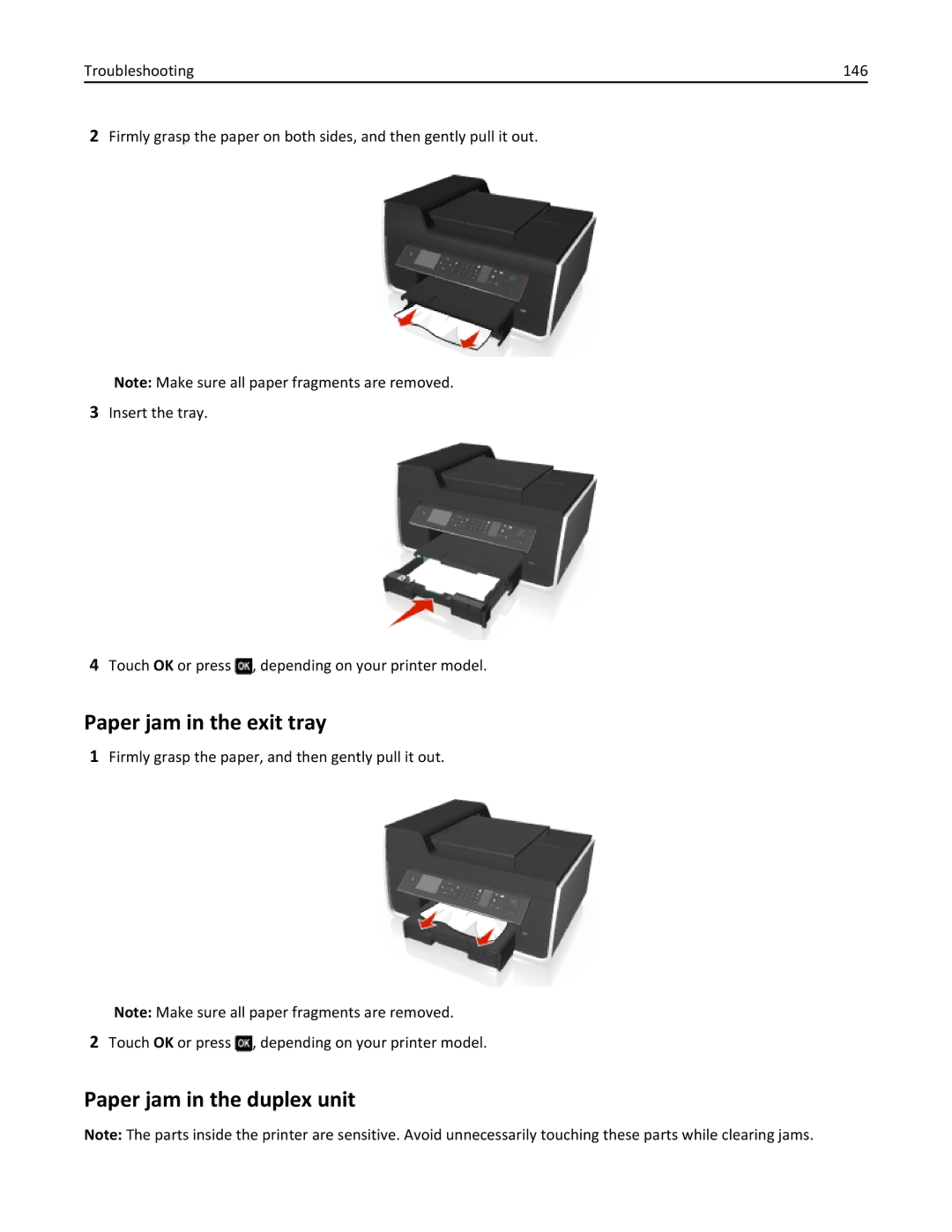 Lexmark 701, 70E manual Paper jam in the exit tray, Paper jam in the duplex unit 