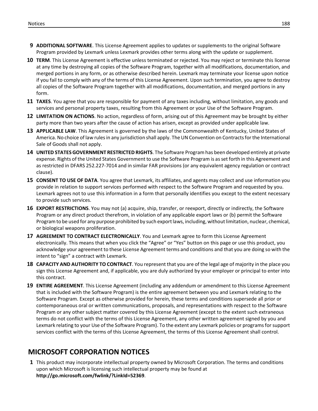 Lexmark 701, 70E manual Microsoft Corporation Notices 