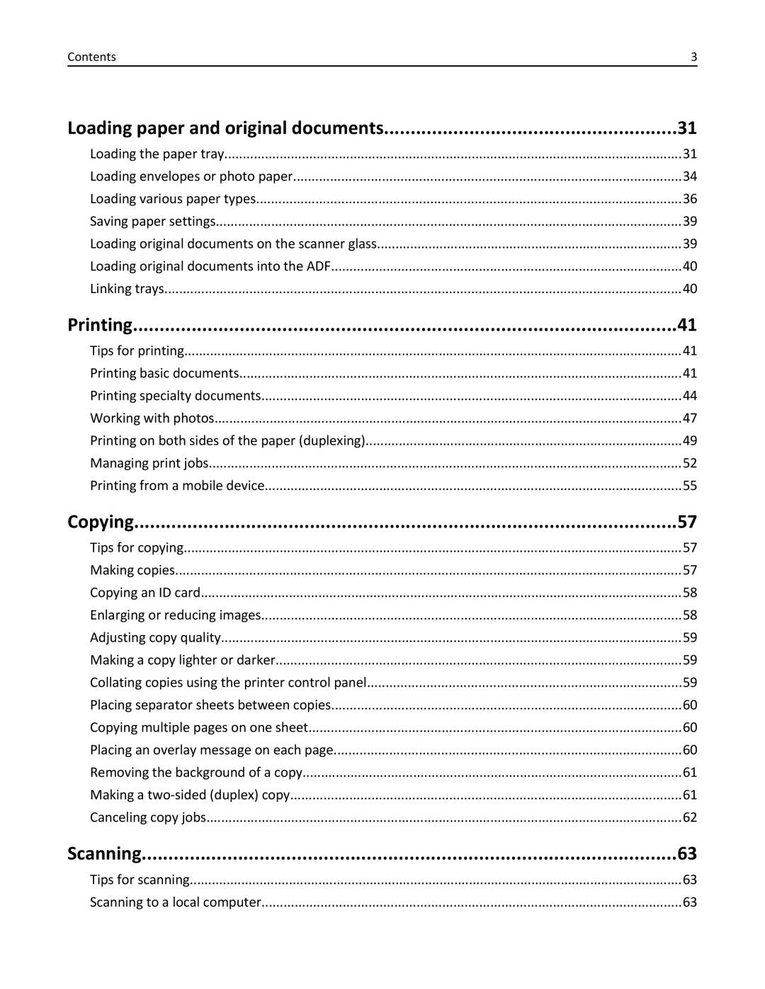 Lexmark 70E, 701 manual Loading paper and original documents, Printing, Copying, Scanning 