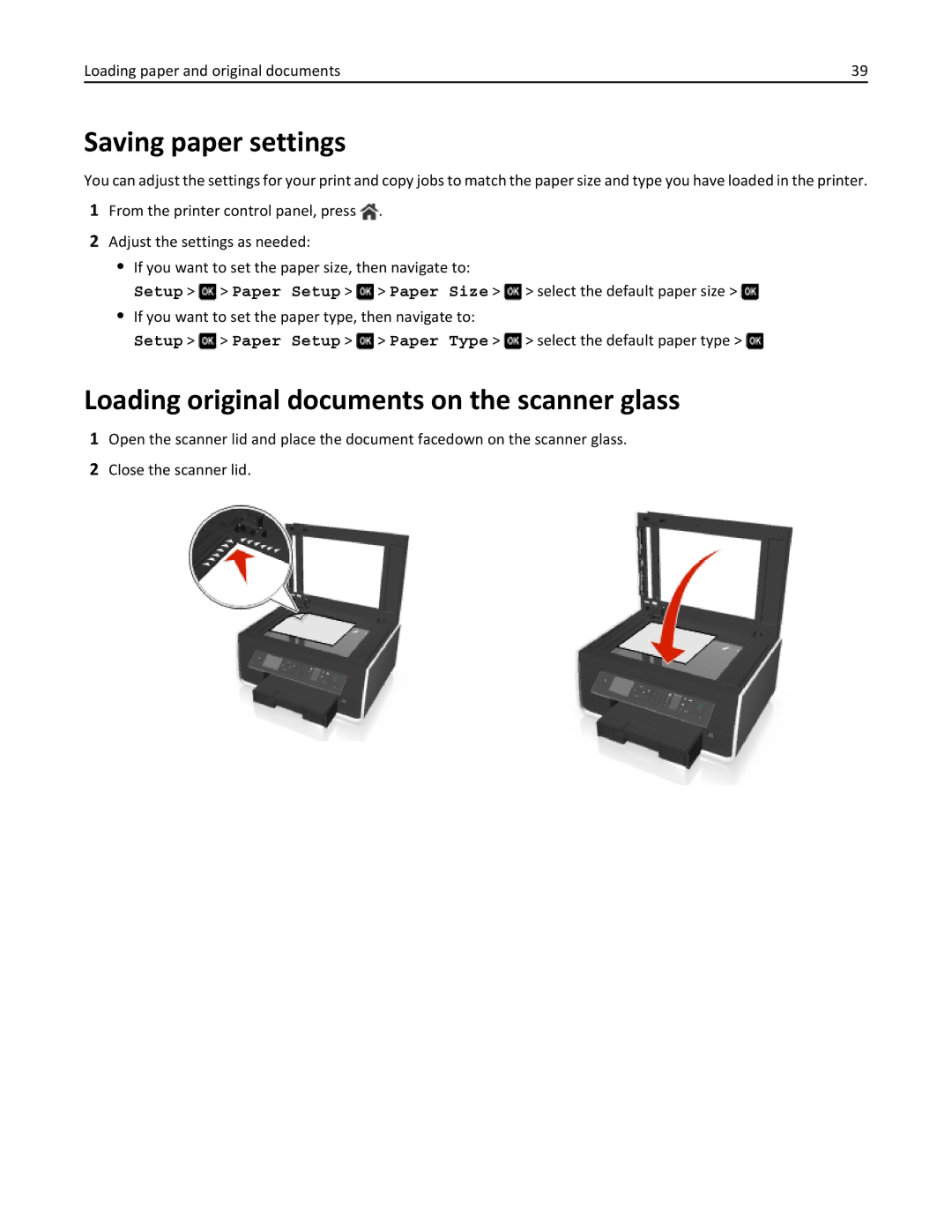 Lexmark 70E, 701 manual Saving paper settings, Loading original documents on the scanner glass 