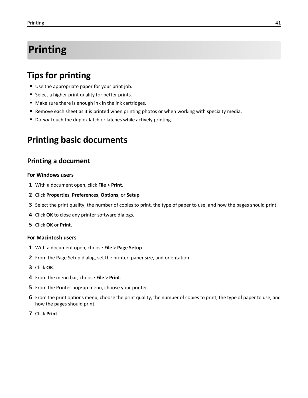 Lexmark 70E, 701 manual Tips for printing, Printing basic documents, Printing a document 