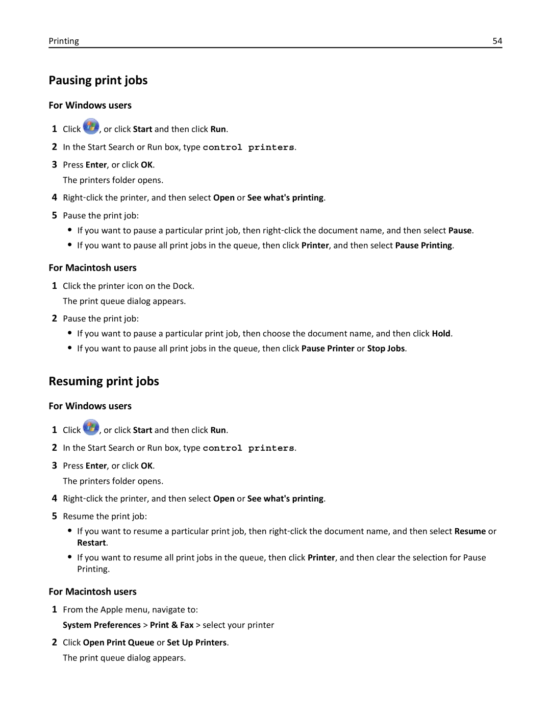 Lexmark 701, 70E manual Pausing print jobs, Resuming print jobs 