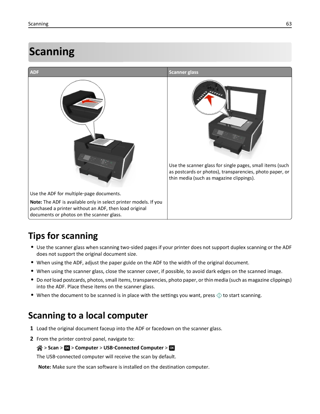 Lexmark 70E, 701 manual Tips for scanning, Scanning to a local computer 