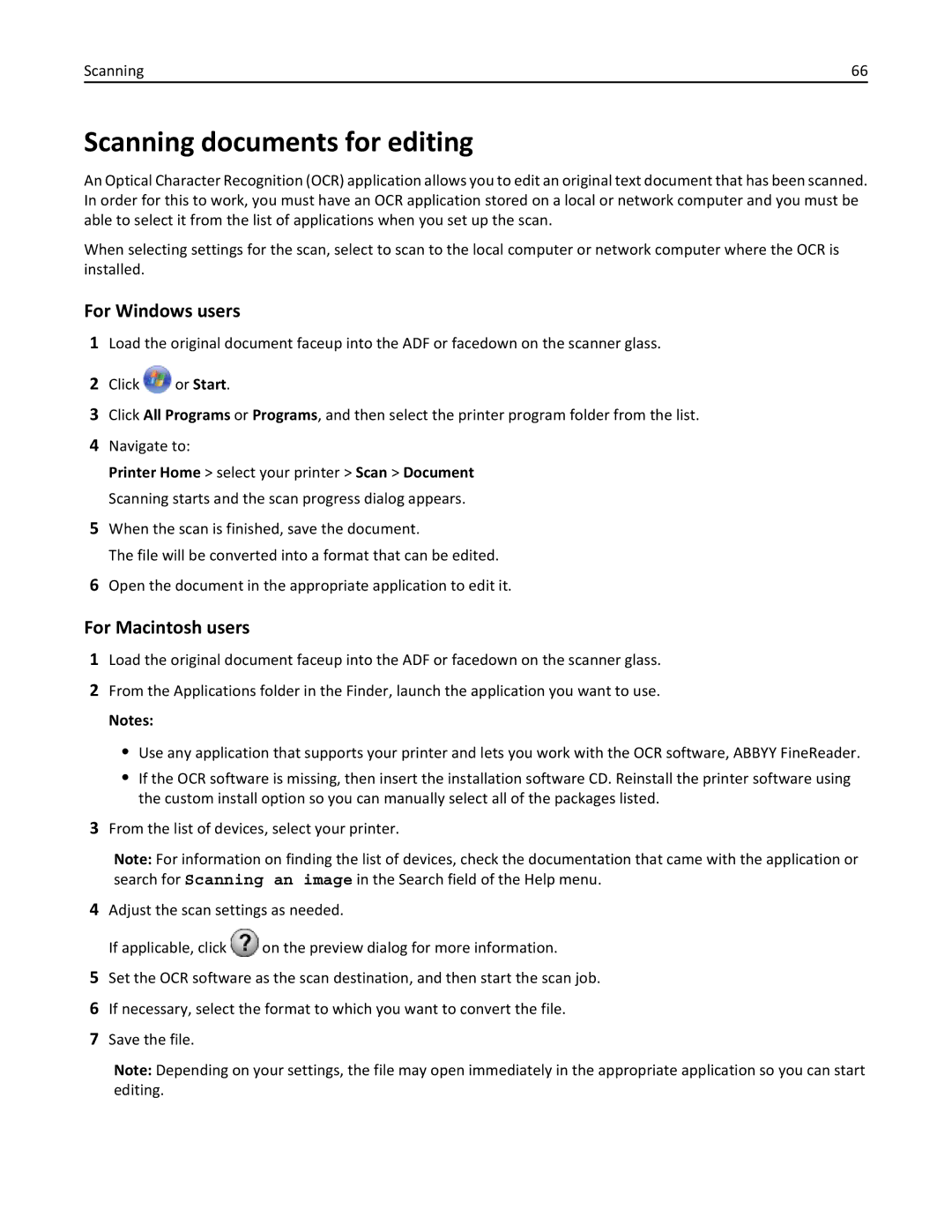 Lexmark 701, 70E manual Scanning documents for editing 