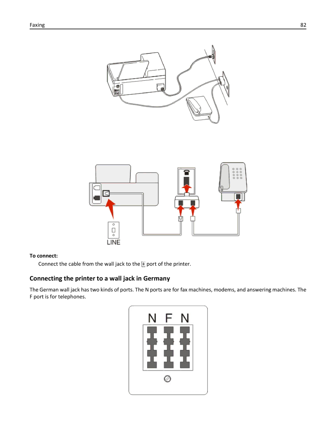 Lexmark 701, 70E manual Connecting the printer to a wall jack in Germany 