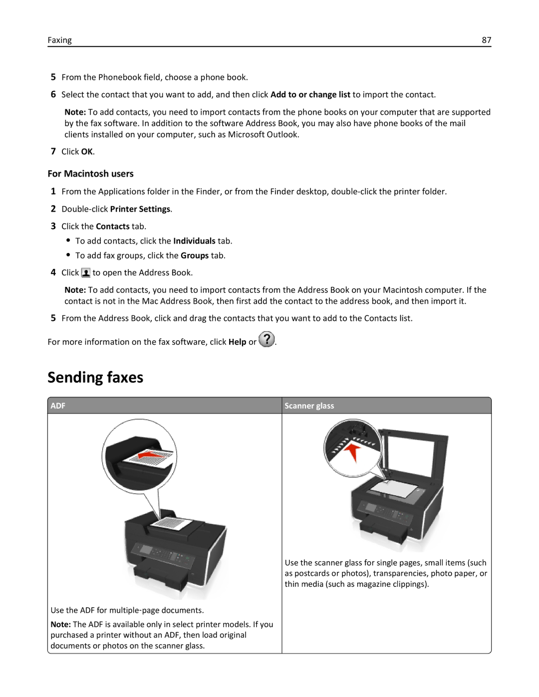 Lexmark 70E, 701 manual Sending faxes, For Macintosh users 