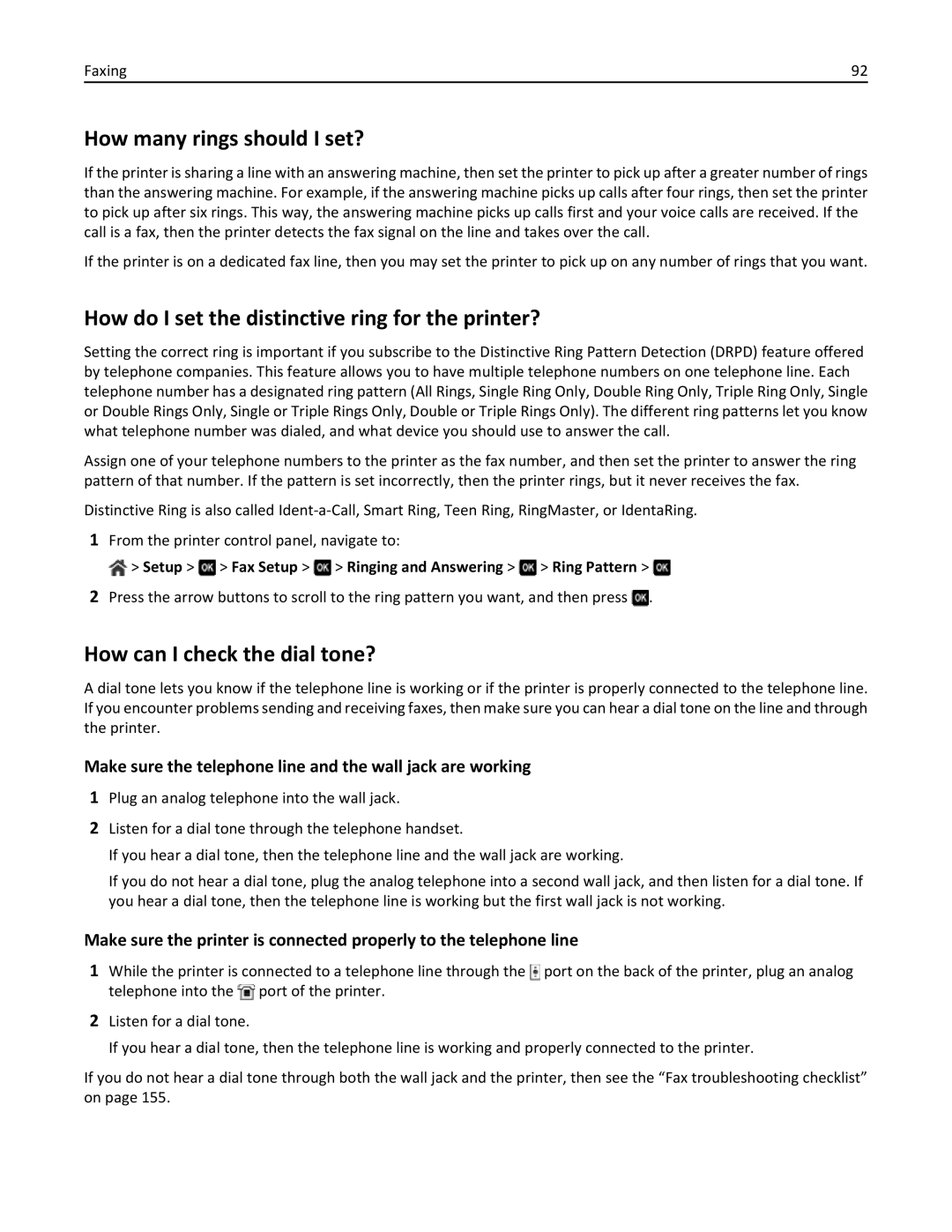 Lexmark 701, 70E manual How many rings should I set?, How do I set the distinctive ring for the printer? 