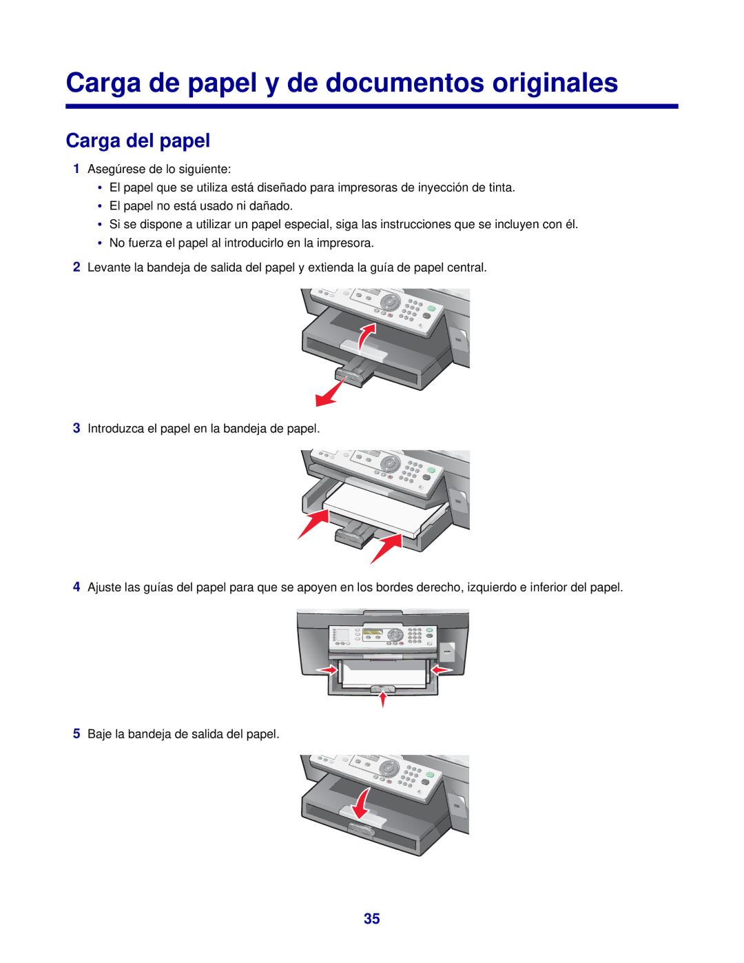 Lexmark 7300 manual Carga de papel y de documentos originales, Carga del papel 