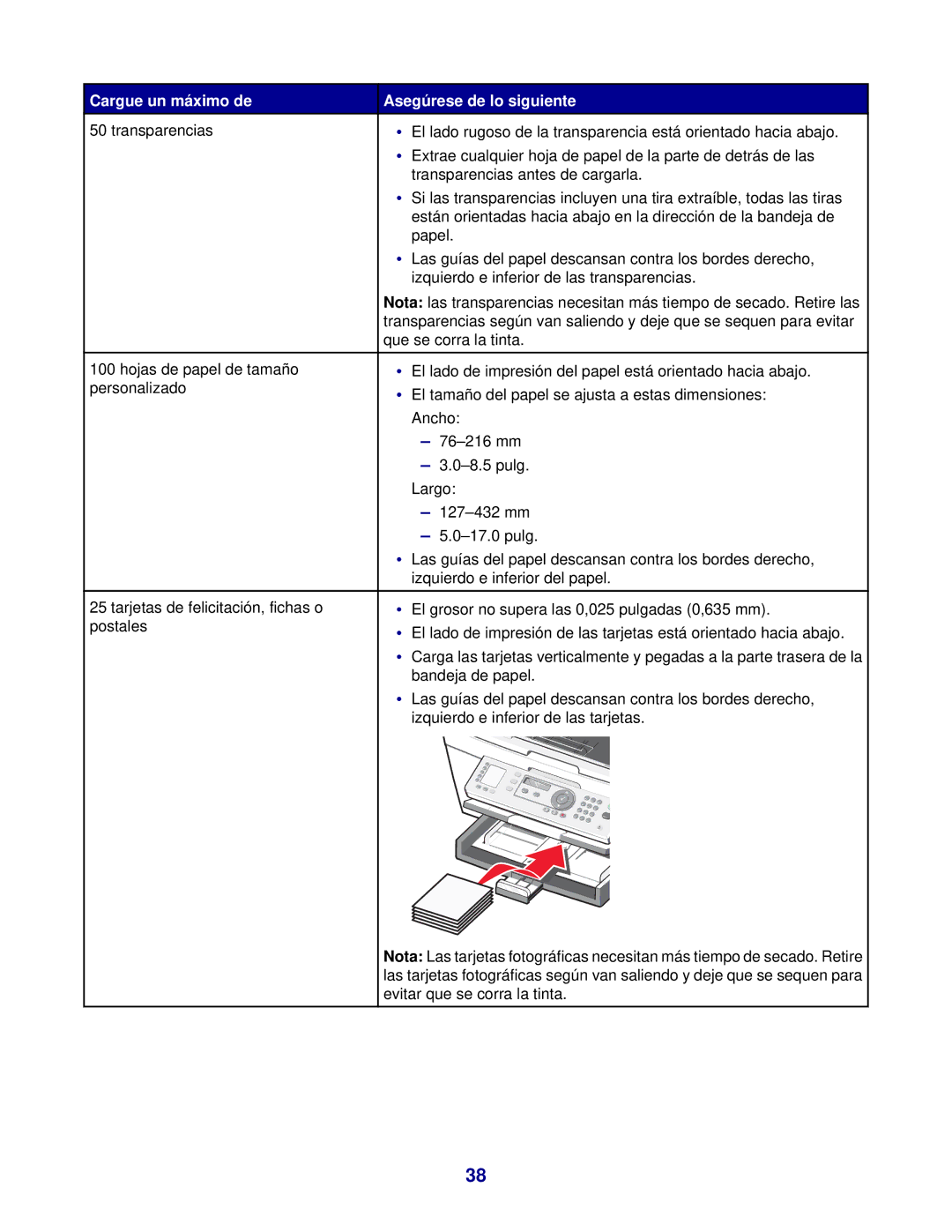 Lexmark 7300 manual Cargue un máximo de Asegúrese de lo siguiente 