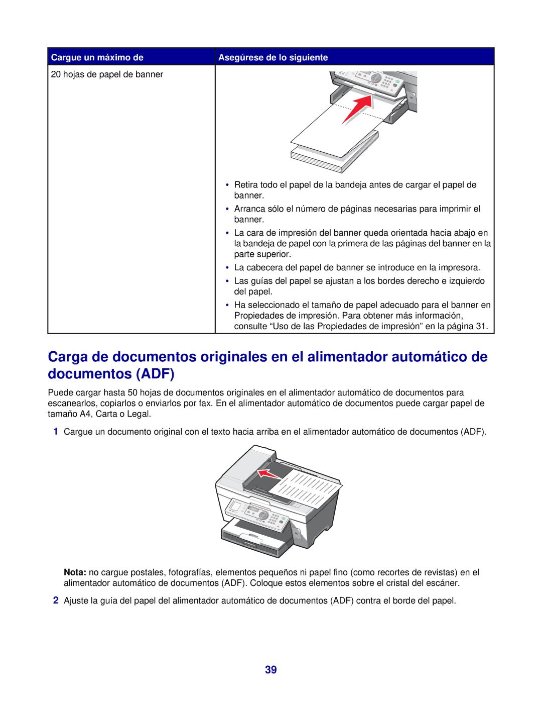 Lexmark 7300 manual Hojas de papel de banner 