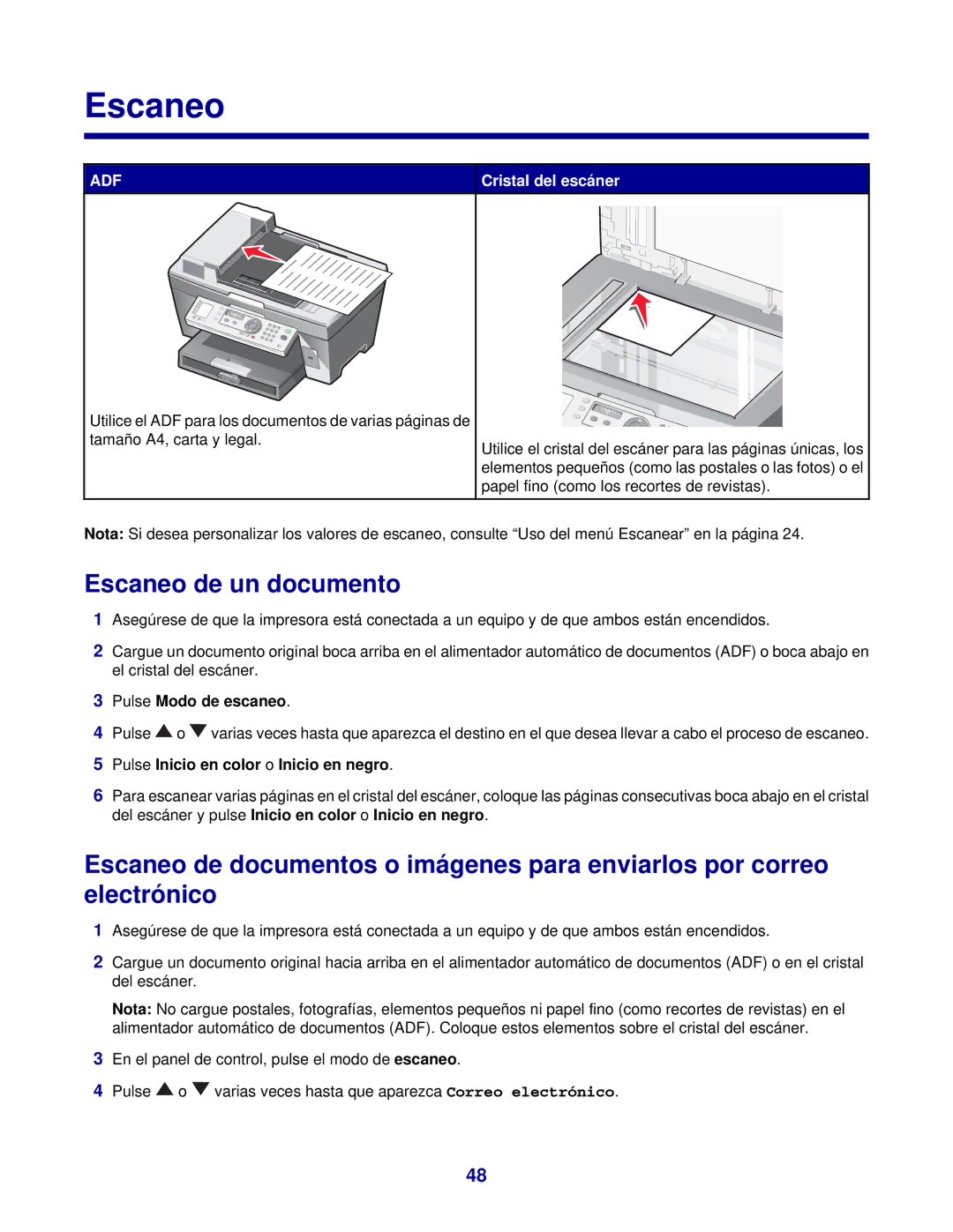 Lexmark 7300 manual Escaneo de un documento, Pulse Modo de escaneo 