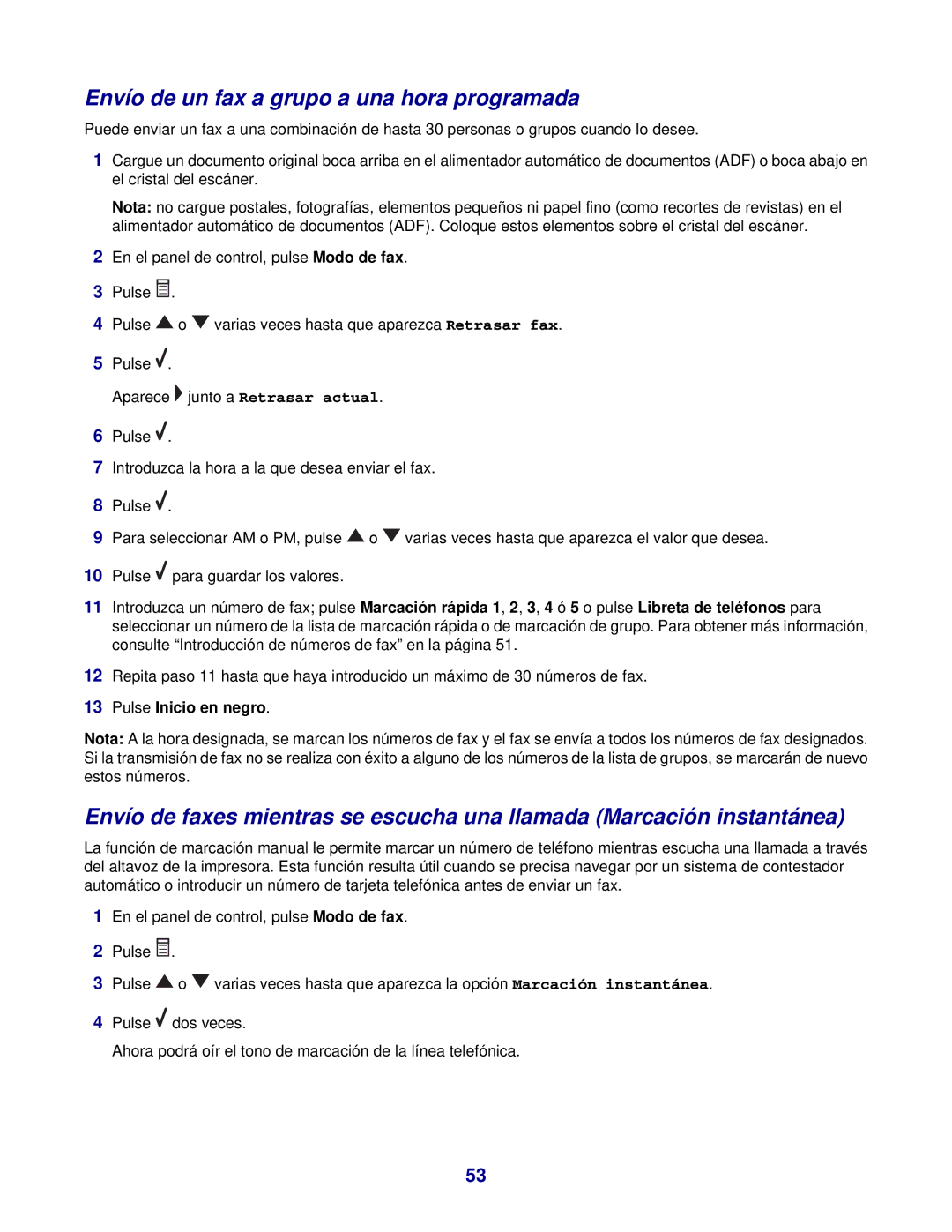 Lexmark 7300 manual Envío de un fax a grupo a una hora programada 