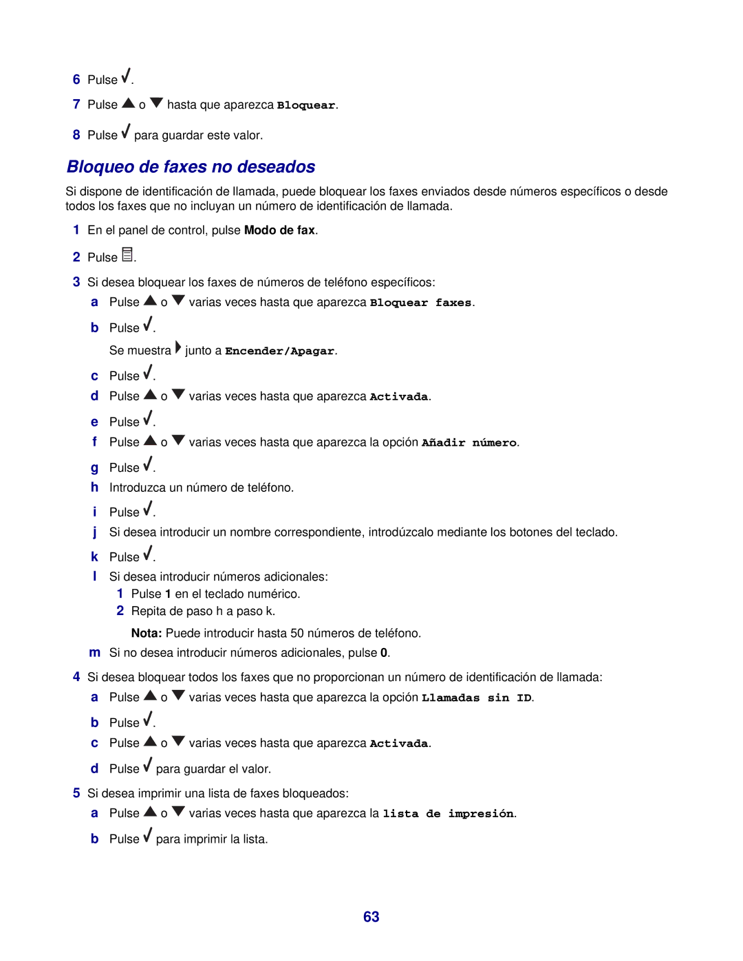 Lexmark 7300 manual Bloqueo de faxes no deseados 