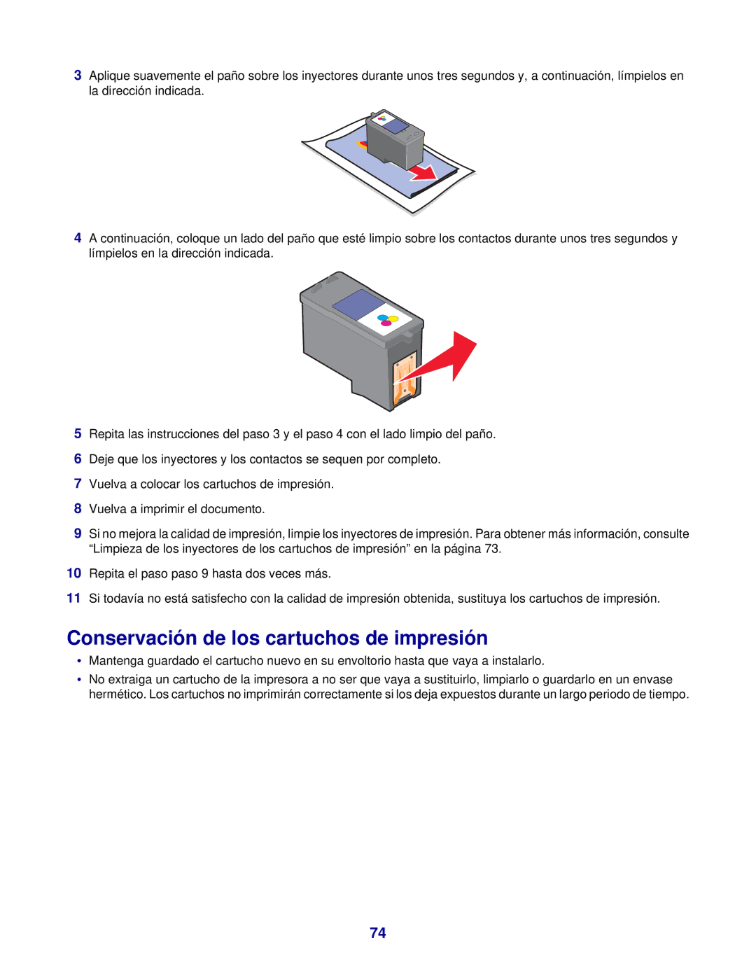 Lexmark 7300 manual Conservación de los cartuchos de impresión 