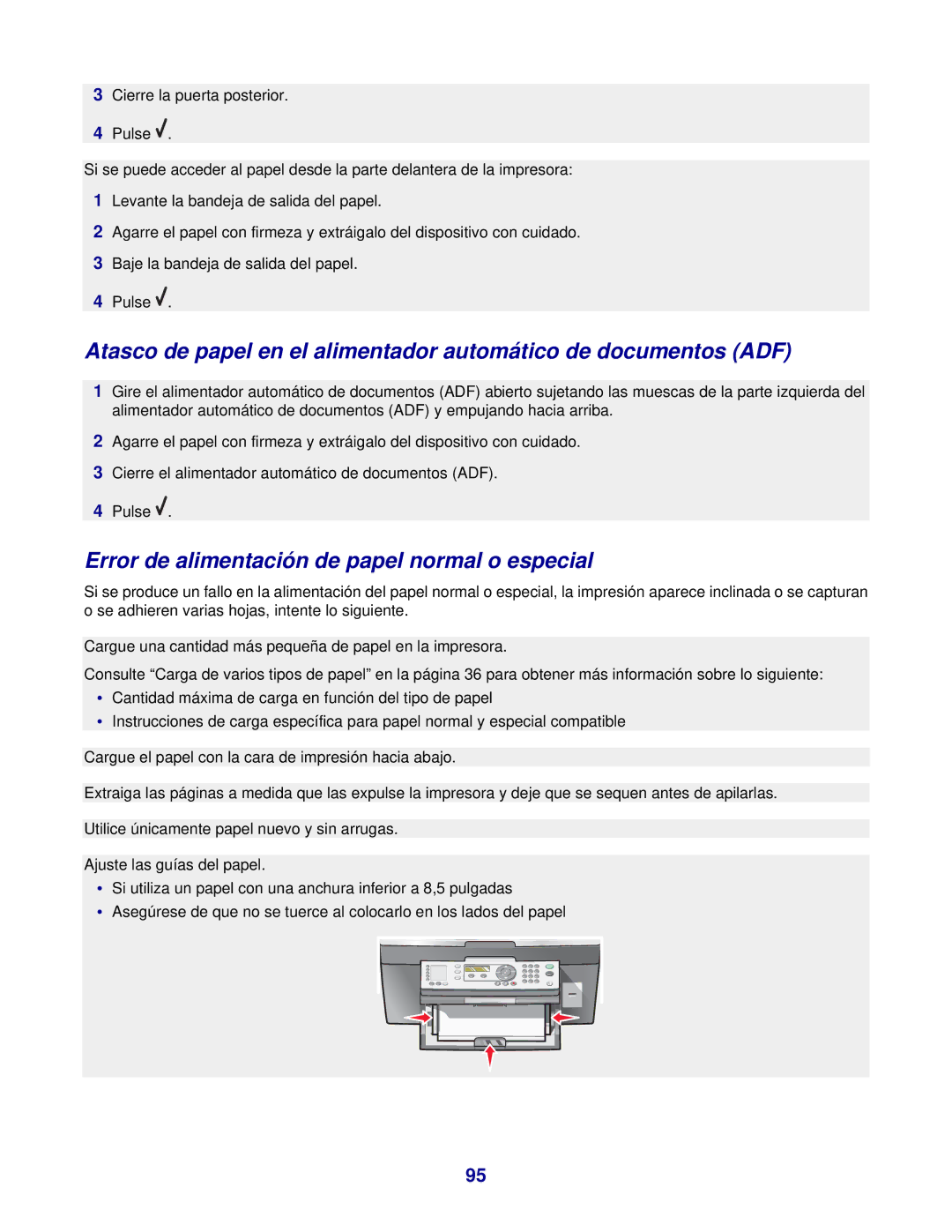 Lexmark 7300 manual Error de alimentación de papel normal o especial 