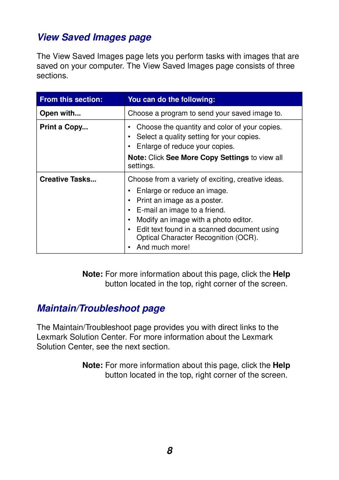 Lexmark 74, 75 manual View Saved Images, Maintain/Troubleshoot, Open with, Print a Copy 