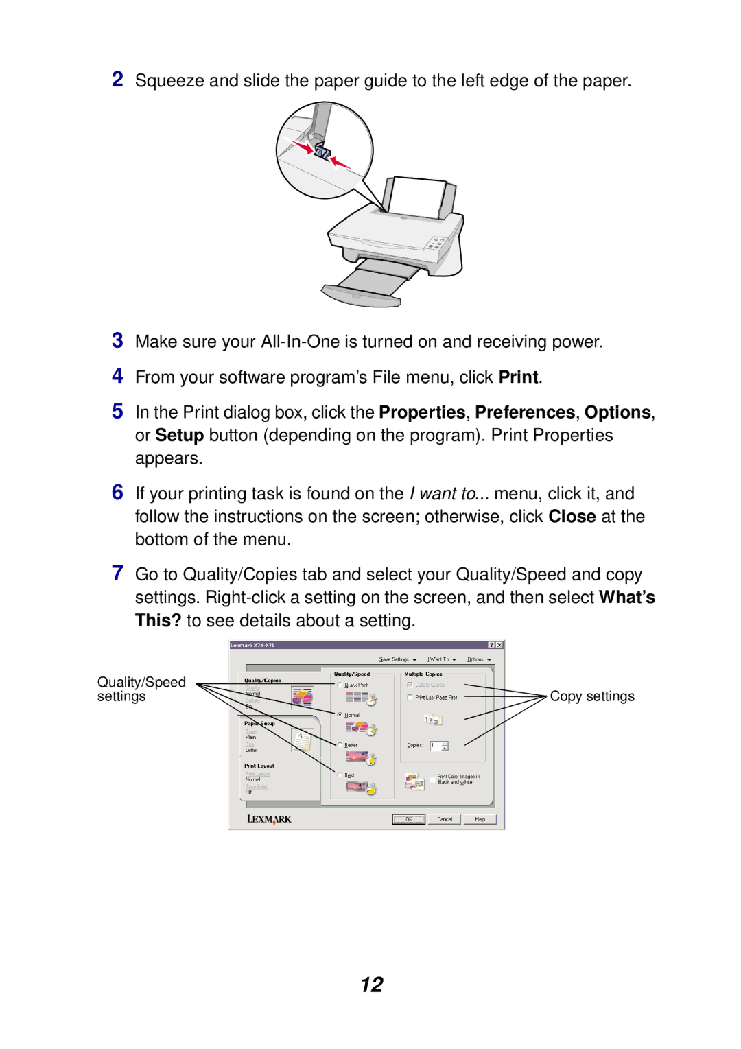 Lexmark 74, 75 manual Quality/Speed Settings 