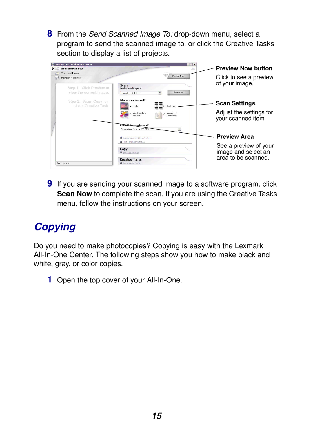 Lexmark 75, 74 manual Copying 