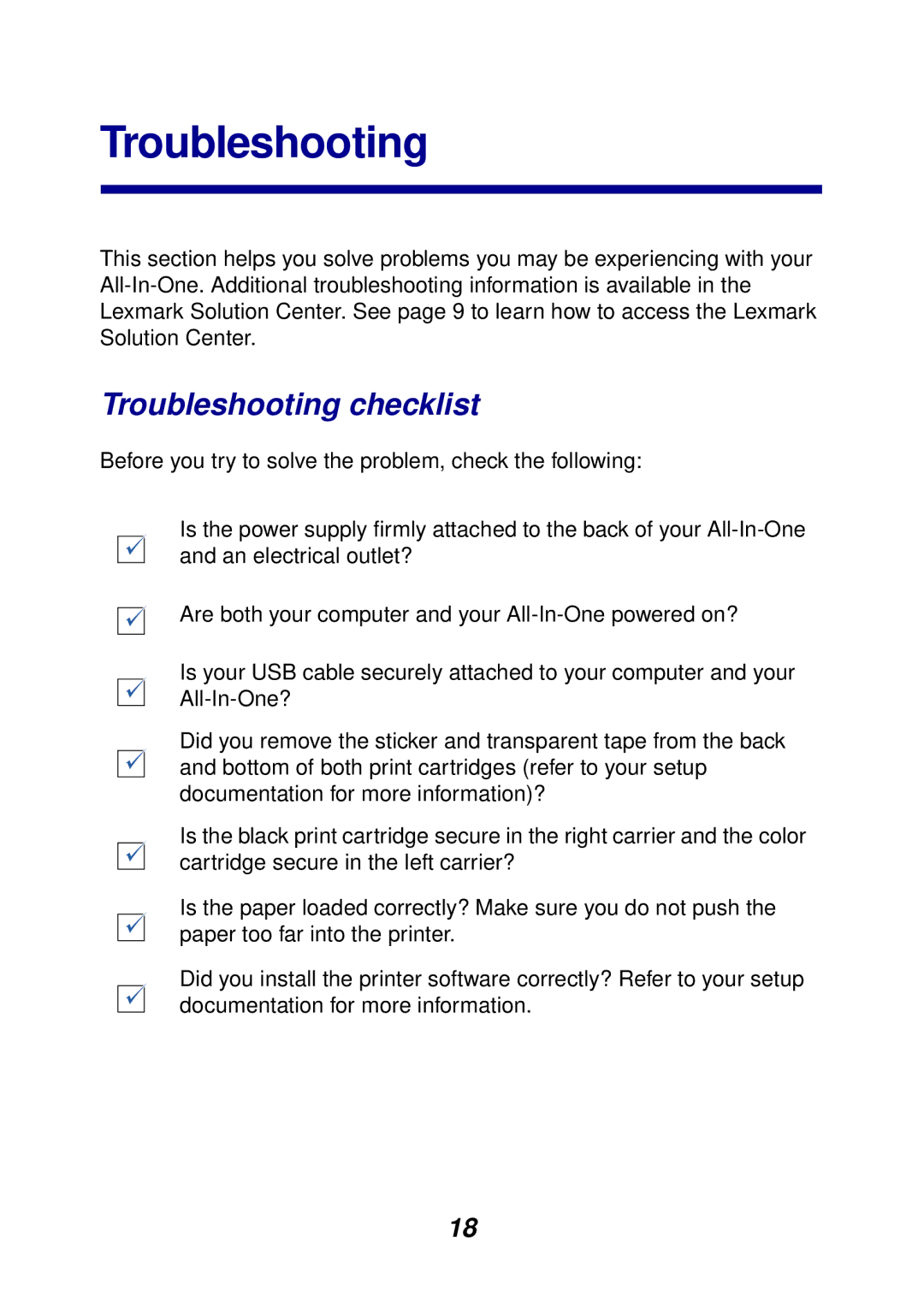 Lexmark 74, 75 manual Troubleshooting checklist 