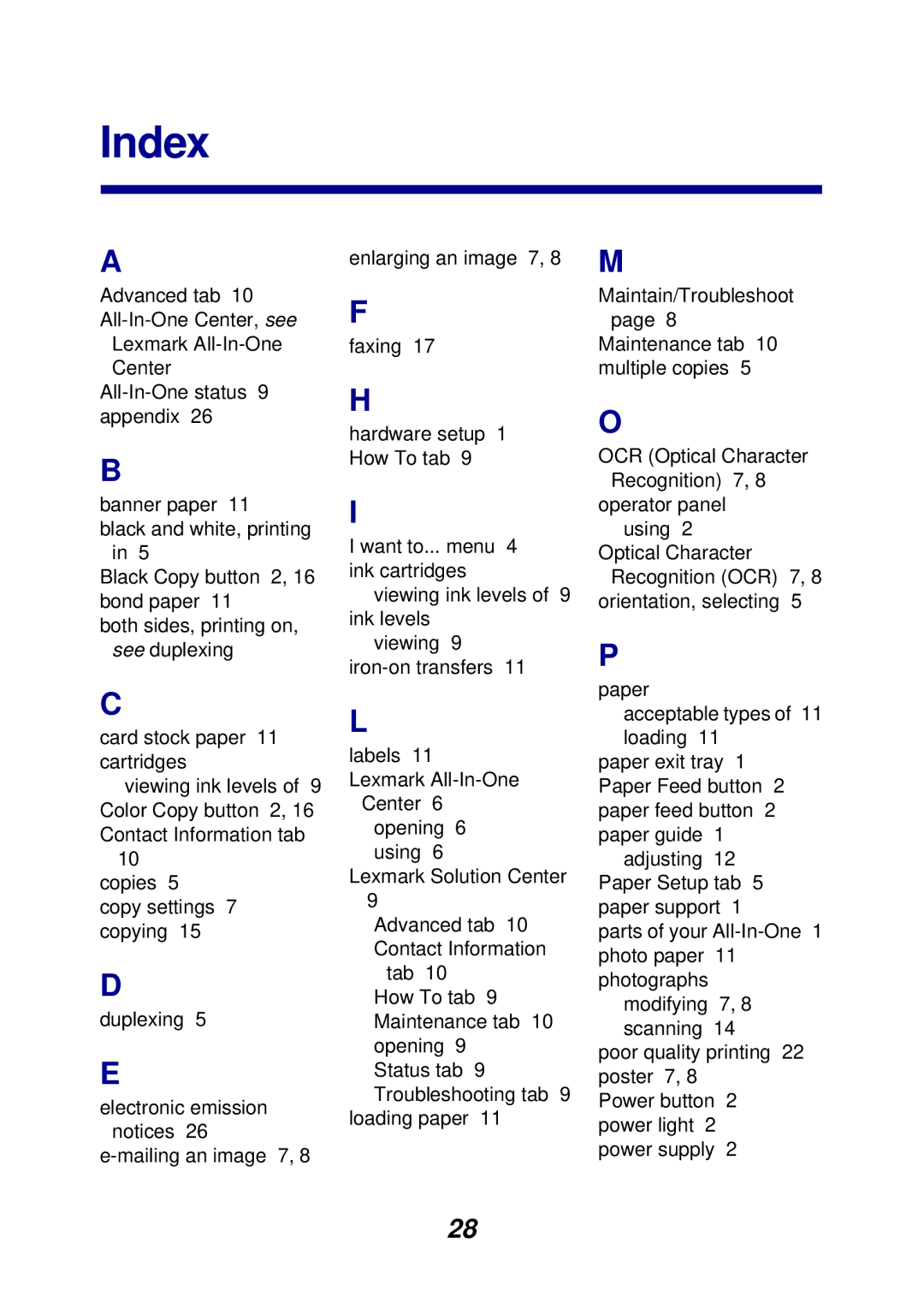 Lexmark 74, 75 manual Index 